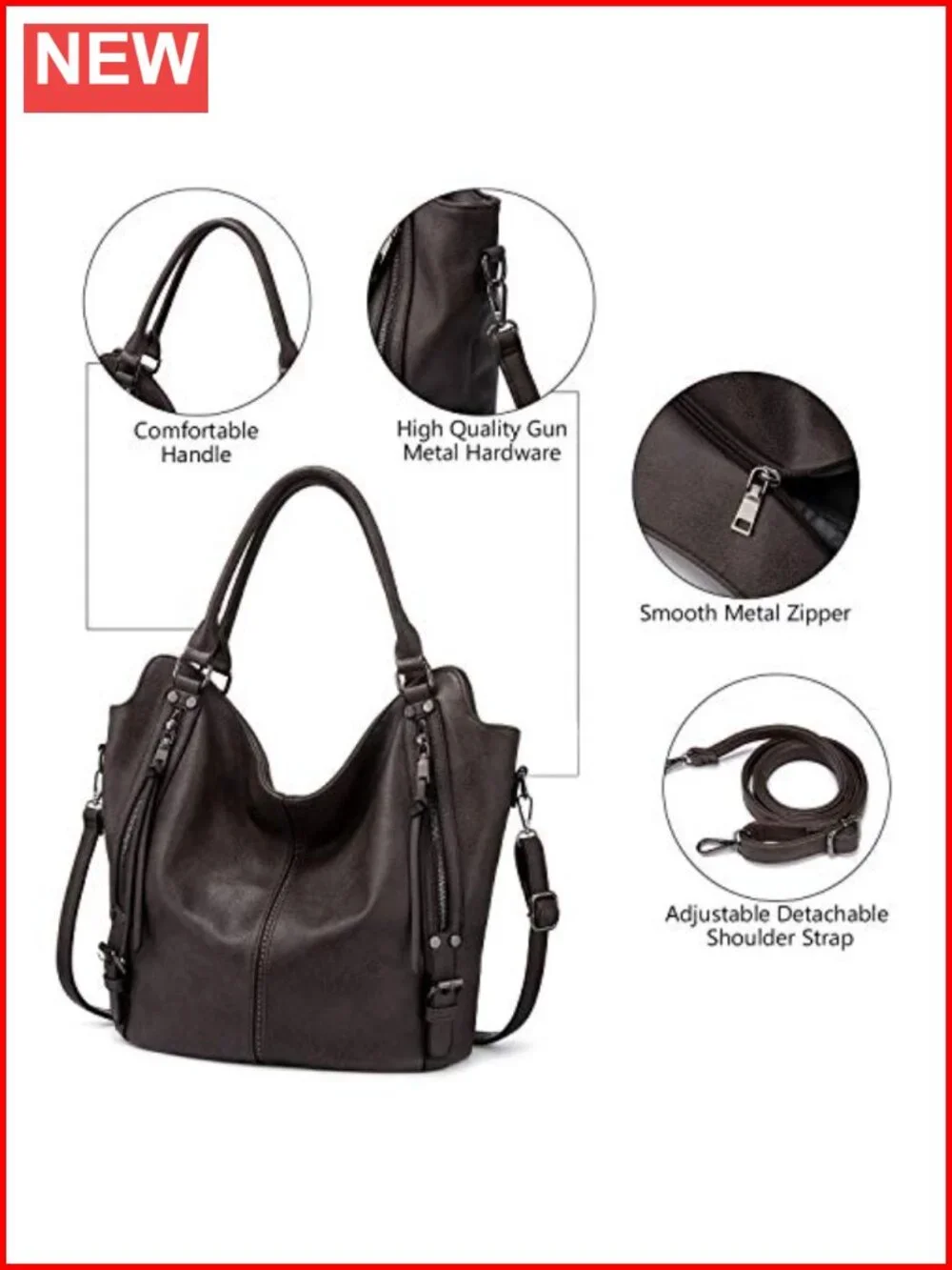 PU Leather Hobo Bag Large Tote Crossbody Shoulder Purse